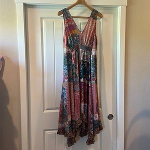 Anthropology Women’s Patchwork Print Sundress, Pink/Teal/Rust, Size Small EUC